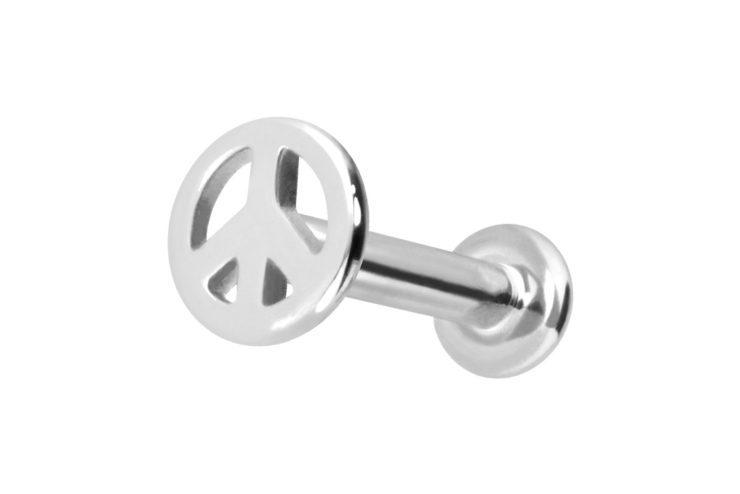 14 Karat Gold Labret Piercing mit Push Fit PEACE-ZEICHEN